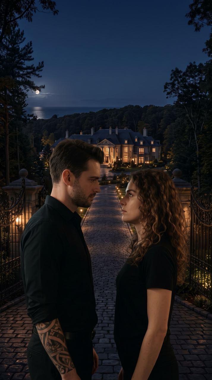 Elena and Vince at the estate gates